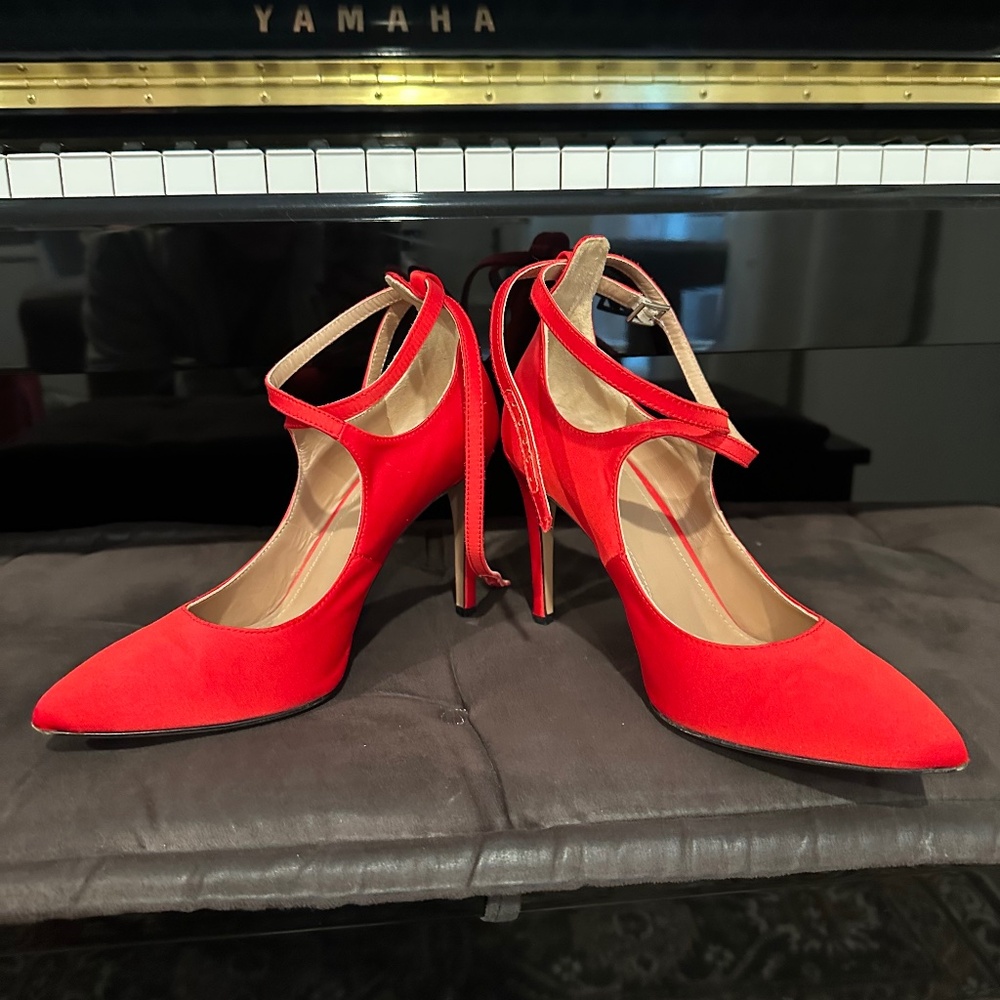 Lewit Nordstrom Carita Red Satin Strappy Stilletos